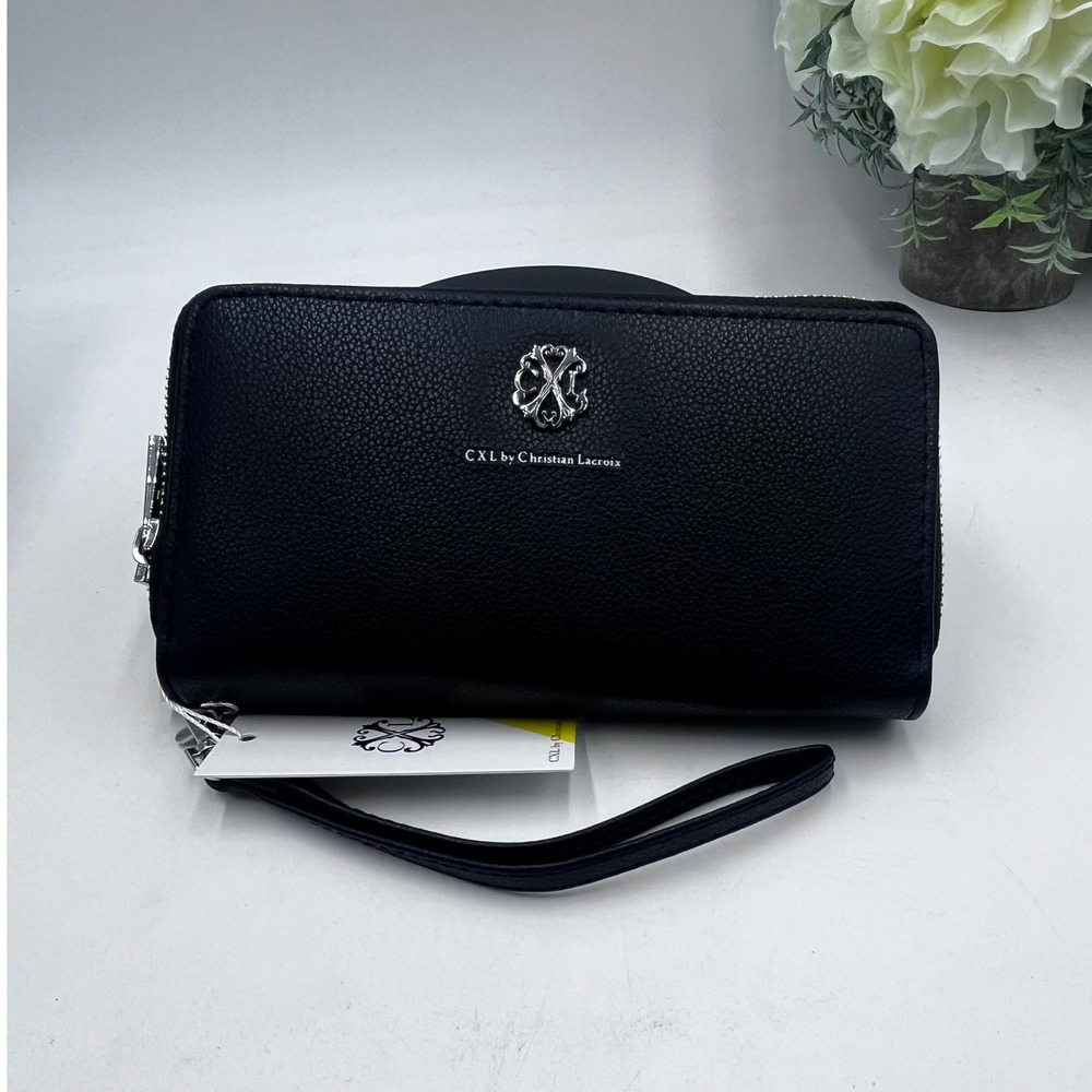 CXL by Christian Lacroix Brandy Black Pebble Double Zipper Wallet Wristlet